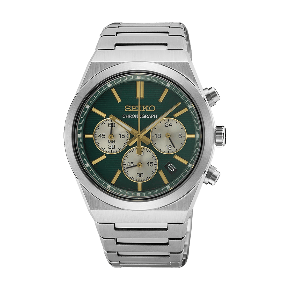 seiko menâ€™s quartz chronograph watch with green dial ssb461p1