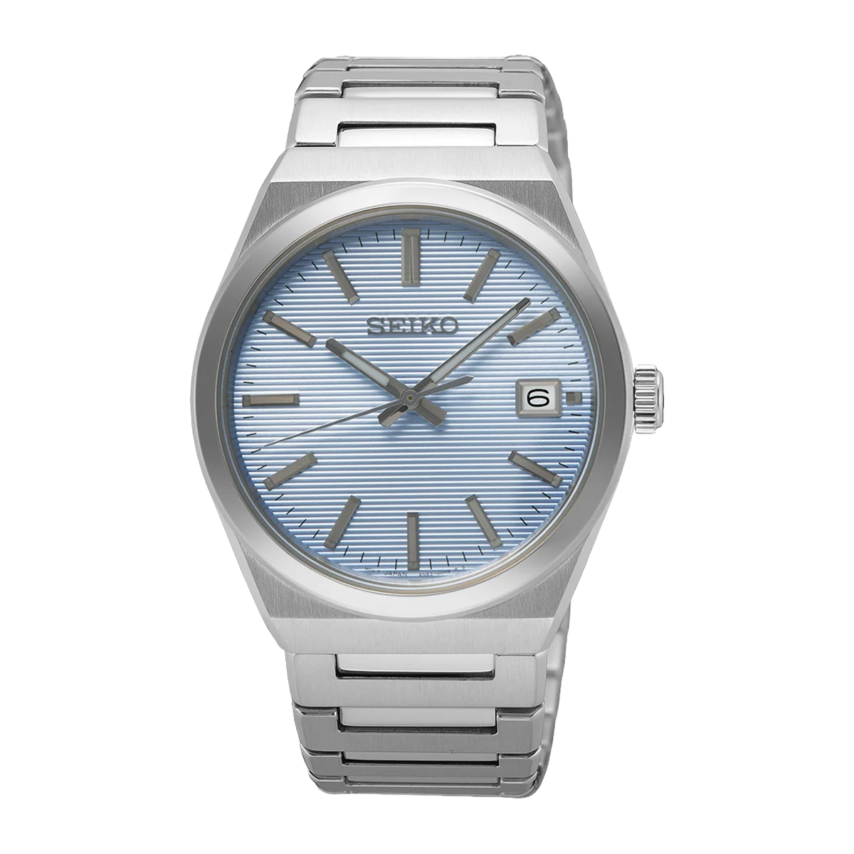 seiko menâ€™s quartz watch with textured blue dial sur599p1