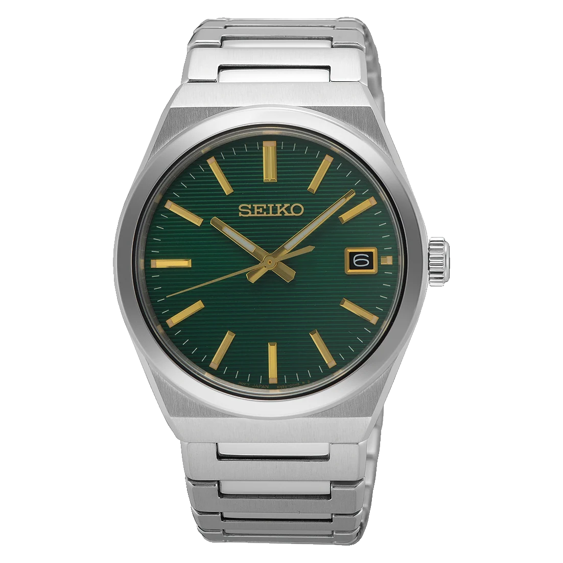 seiko menâ€™s quartz watch with textured green dial sur601p1