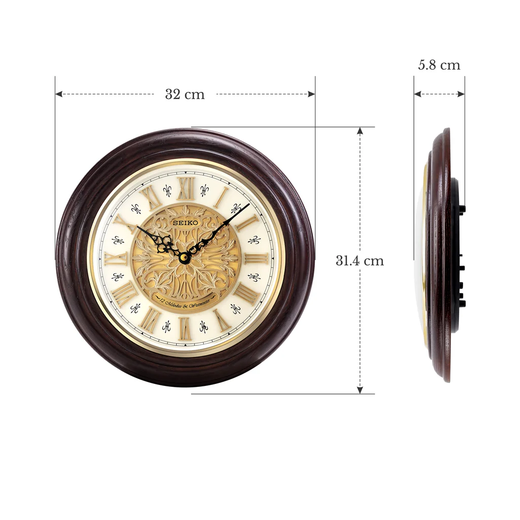 Oak Wood Musical with Ornamental Dial and Roman Numerals