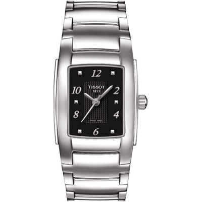 T-Classic T10 Polished Stainless Steel Black Dial Ladies Watch