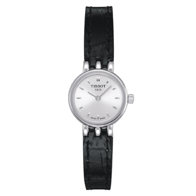 Lovely Silver Dial Black Leather Ladies Watch